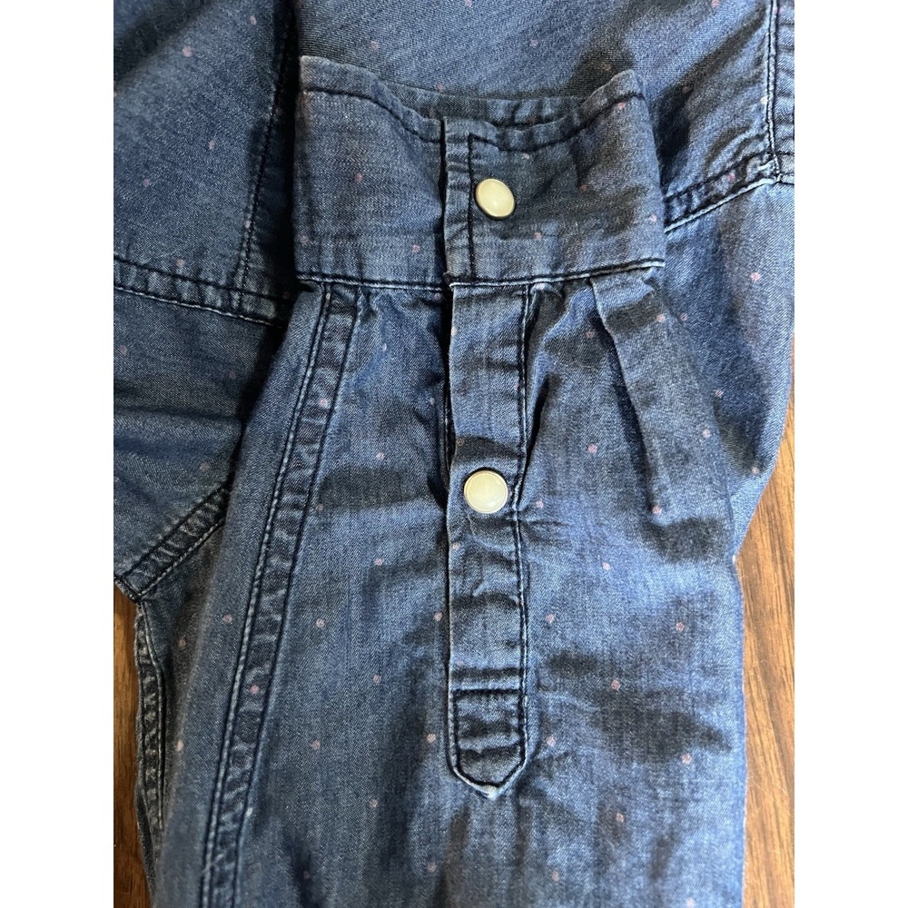 Tommy Hilfiger Chambray Denim Shirt Size S/P Pearl Snaps Polka Dots - Picture 10 of 11